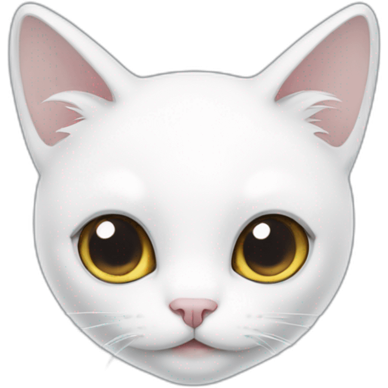 a white cat with two grey dots on the top of its head emoji