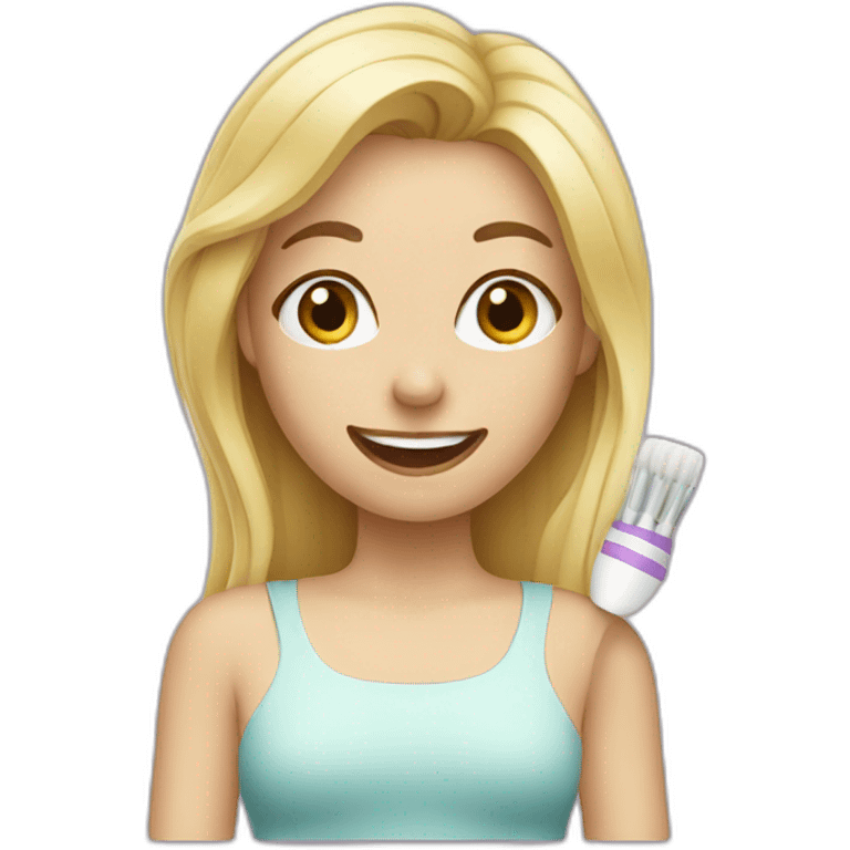 blonde girl with a toothbrush emoji