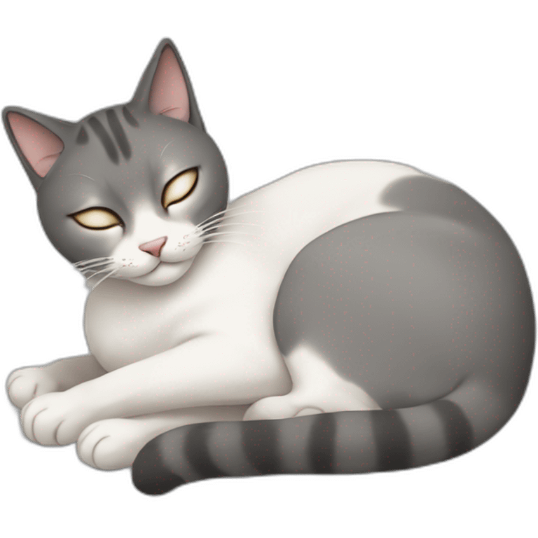 grey and white cat sleeping with small siamese cat emoji