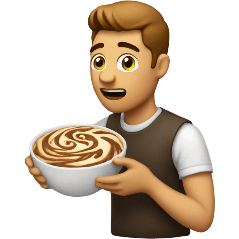 A man eating a bowl of brown swirls emoji