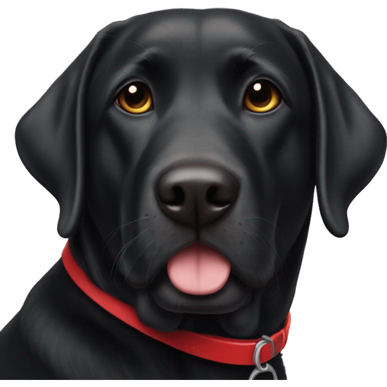 a black lab, with a red collar on, and a santa hat emoji