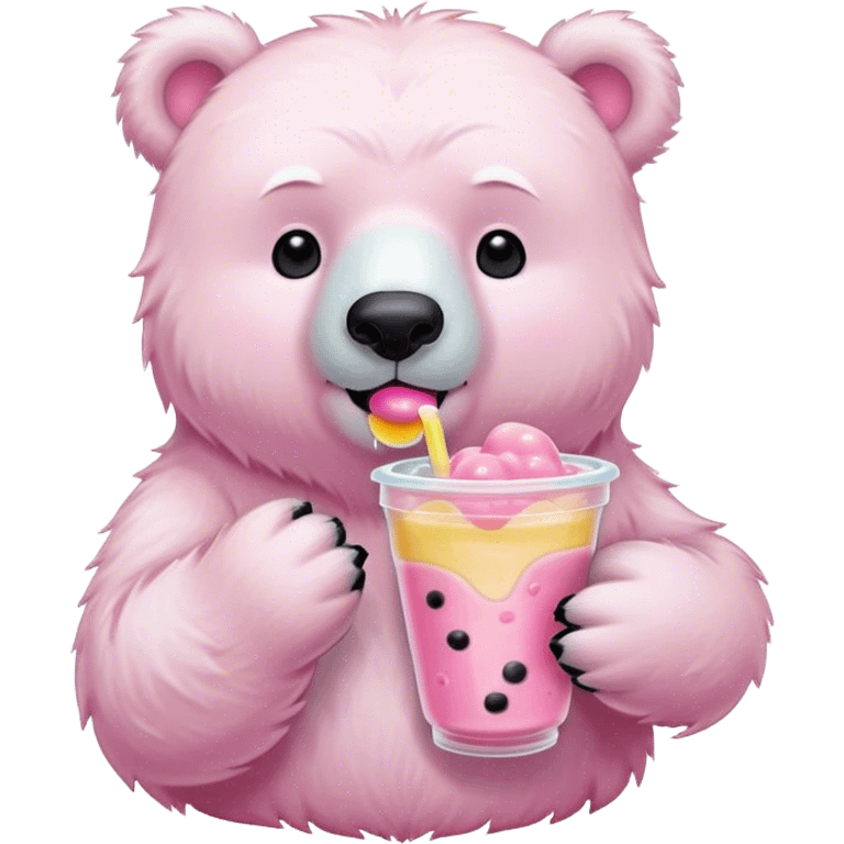 pink polar bear drinking boba emoji