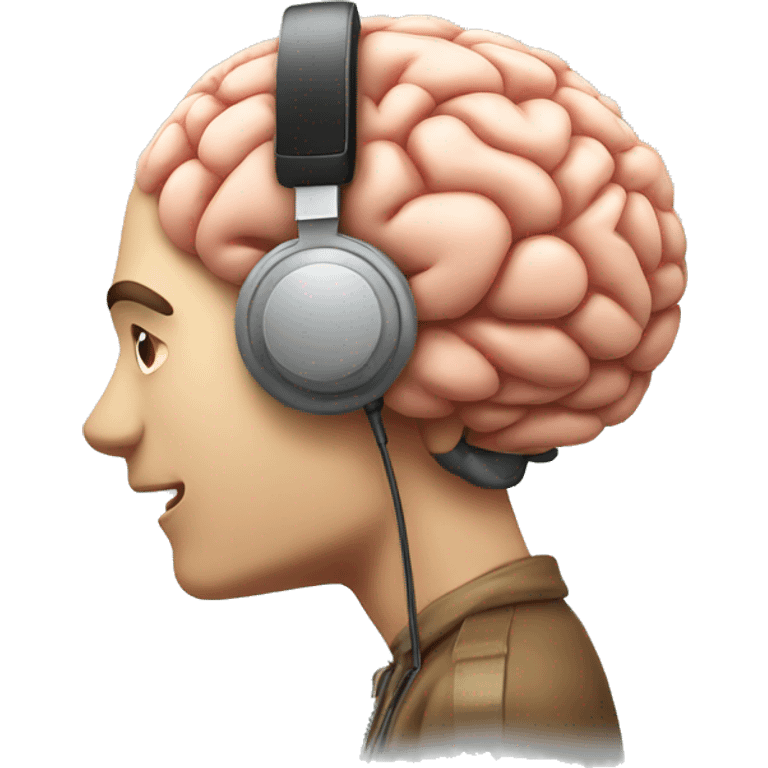 Brain wearing headphones side profile emoji