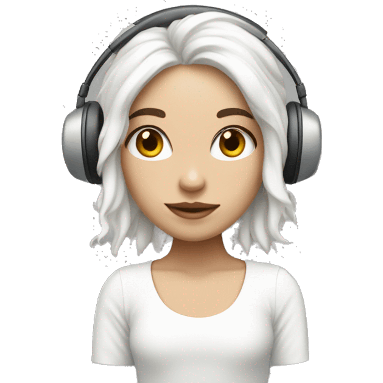 Una chica de piel blanca y pelo rojizo, que usa auriculares blancos  emoji