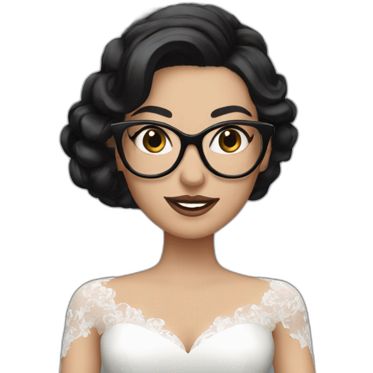 a white bride with black hair and glasses and a sleeves emoji