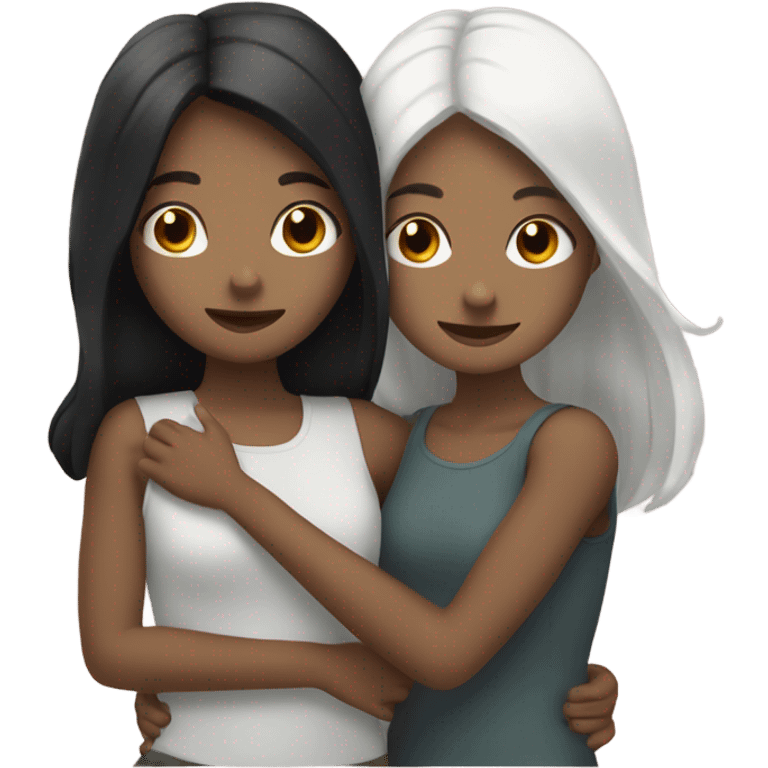 2 girls hugging each other one who is pale with black straight hair and one who is white with brown wavy hair emoji