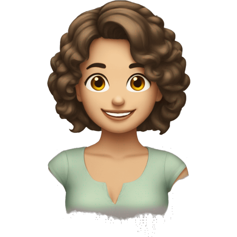 Una chica morena con pelo lacio sonriendo emoji