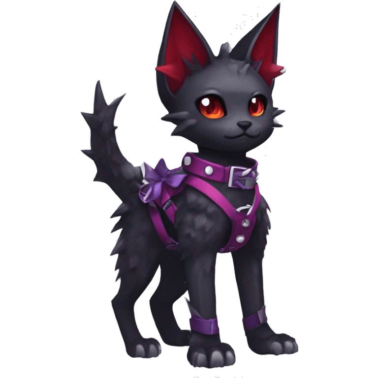 cool edgy cute pretty black punk red Purple ethereal fantasy nargacuga-bat-cat-Fakemon spiked collar harness full body emoji