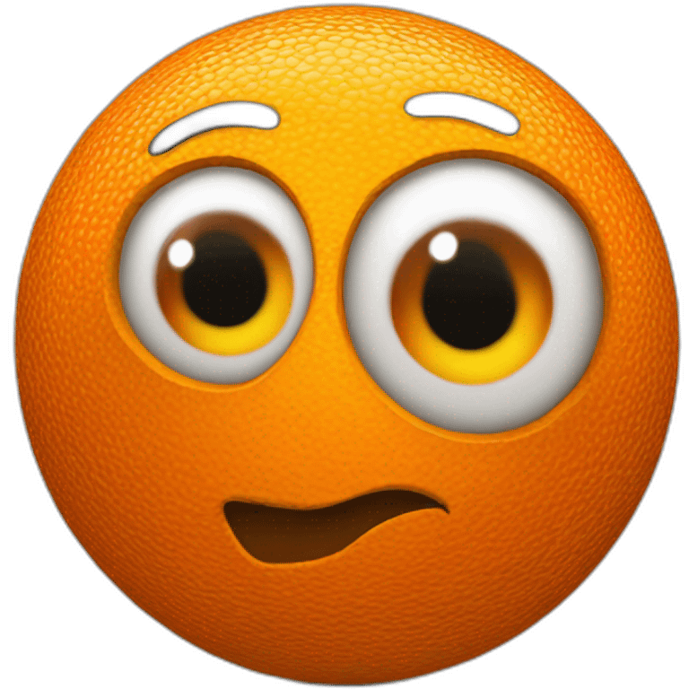 3d sphere with a cartoon orange skin texture with big kind eyes emoji