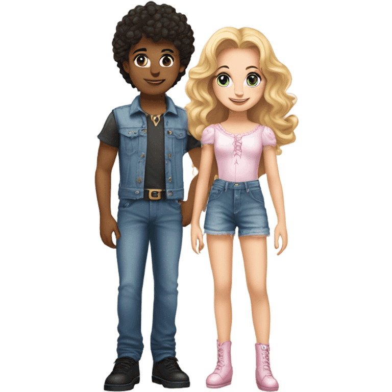 Glinda with a plush lace up and short jeans and a cute boy emoji