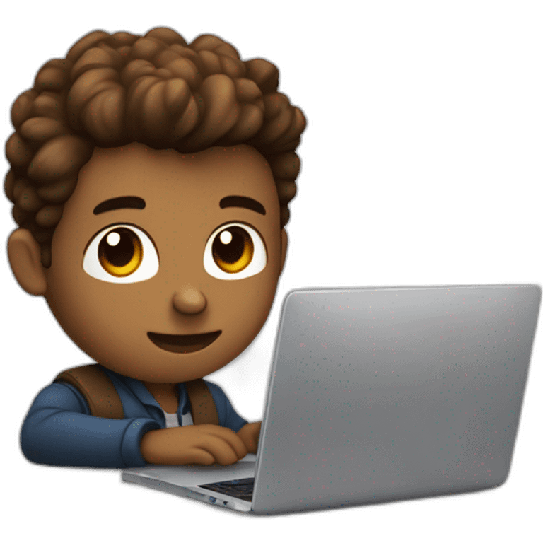 Cute programmer on his laptop with lighted skin a brown quiff and brown eyes and very little beard  emoji