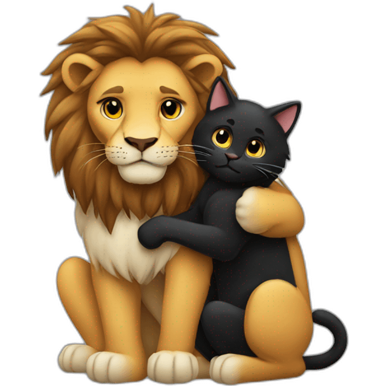 Lion and black cat hugging emoji