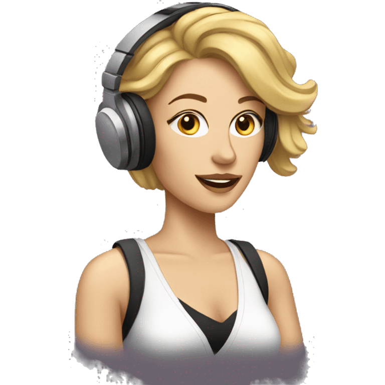 white woman music producer with headphones emoji