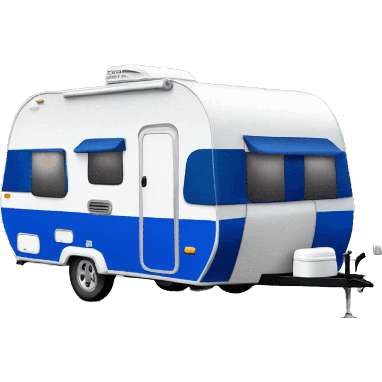 Realistic cobalt blue camping travel trailer isolated.  emoji