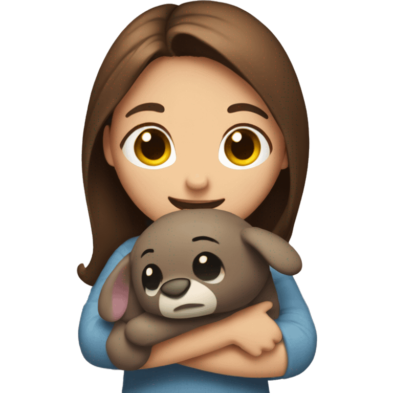 Girl with brown hair hugging a Stitch stuffy emoji