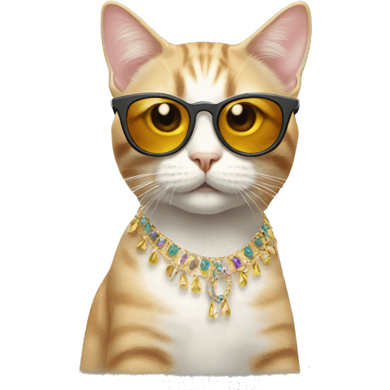 birthday cat with cool earrings and sunglasses emoji