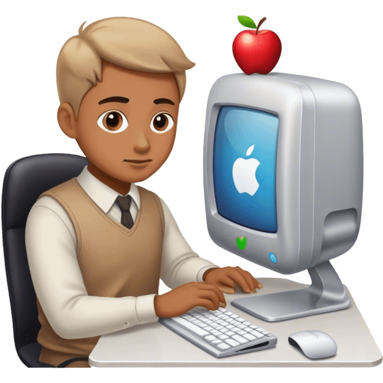 A working person working diligently in front of an Apple computer. emoji