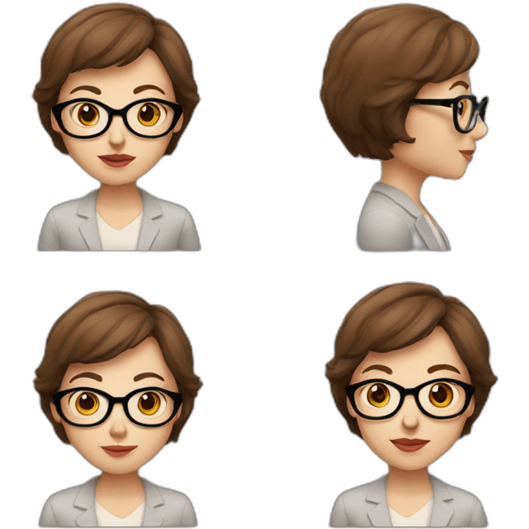 Brown hair, short hair, teacher with round glasses, thin lips emoji