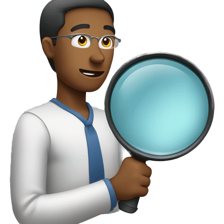 A person holding a magnifying glass, looking at a computer, from the waist up. emoji