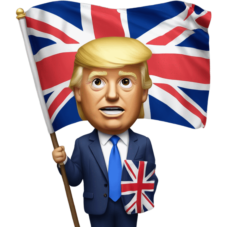 Hyper realistic Donald Trump holding a british flag emoji