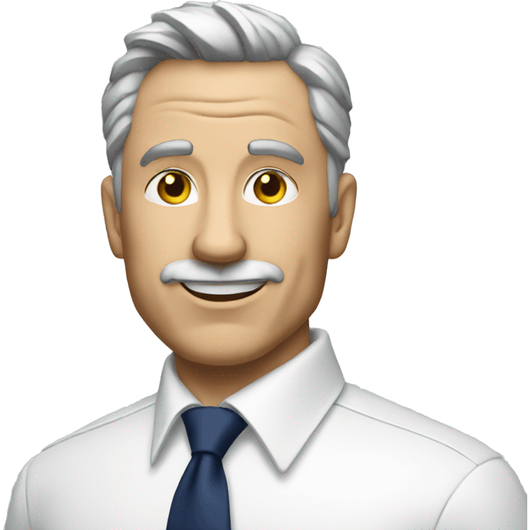 A middle aged man with white shirt navy blue tie showing three emoji