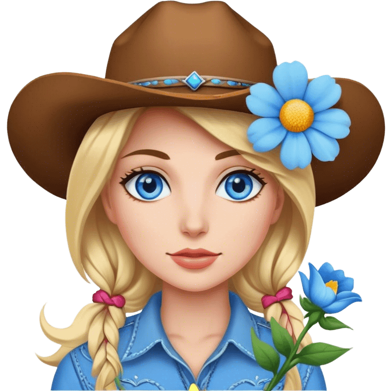 Cowgirl blue eyes with flower emoji