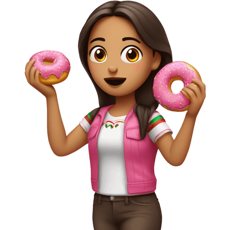 Mexican girl eating a pink donut  emoji