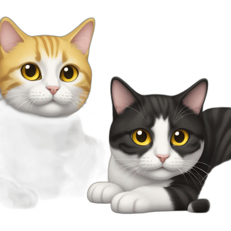 Tow cats one cat yellow and the other black and withe emoji