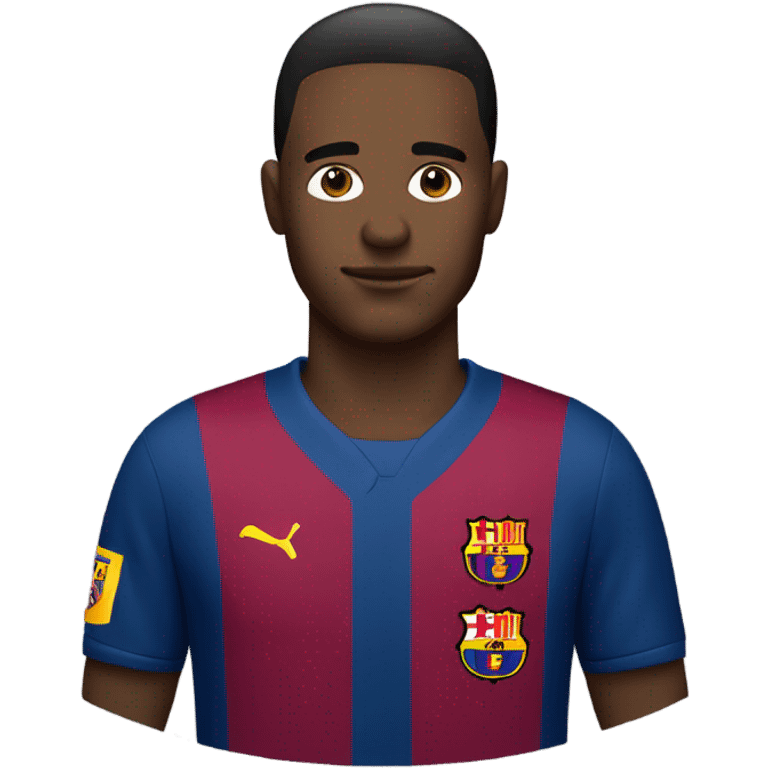 man working on computer in Barcelona football club uniform emoji