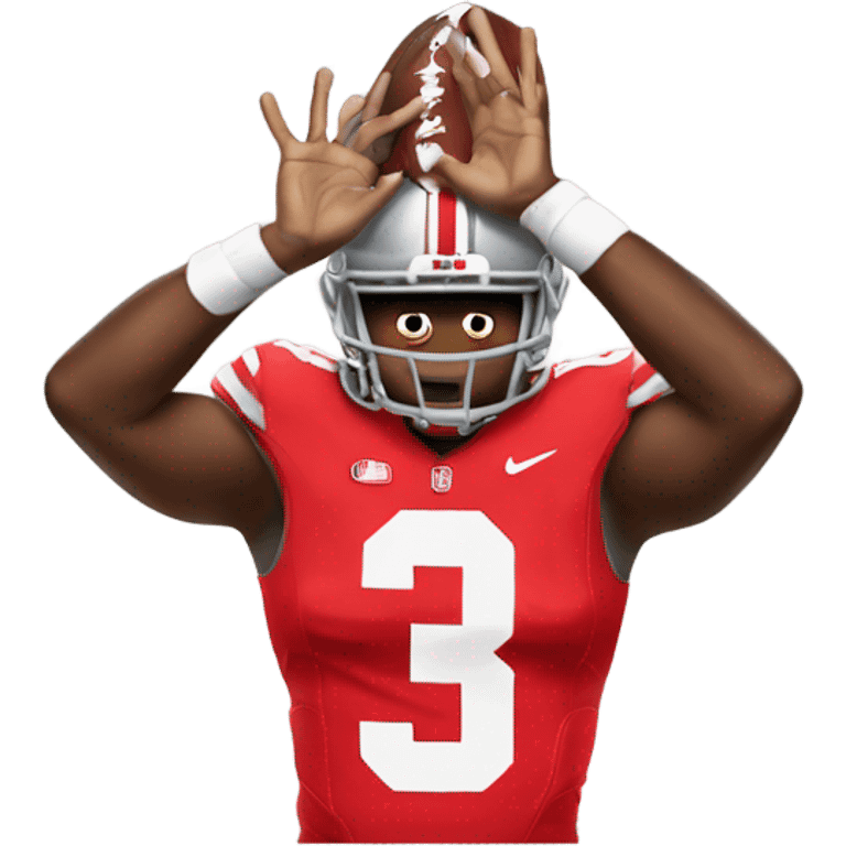 Ohio state football player making an O with his hands over his head emoji