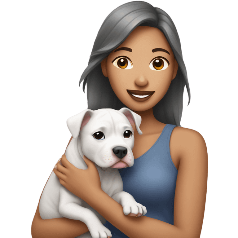 Pretty Filipino woman holding gray pit bull puppy emoji