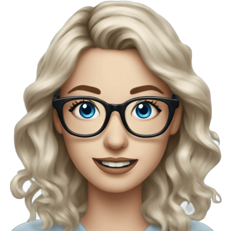 Hyper Realistic Balayage pale beautiful tattooed woman with glasses and blue eyes happy  emoji