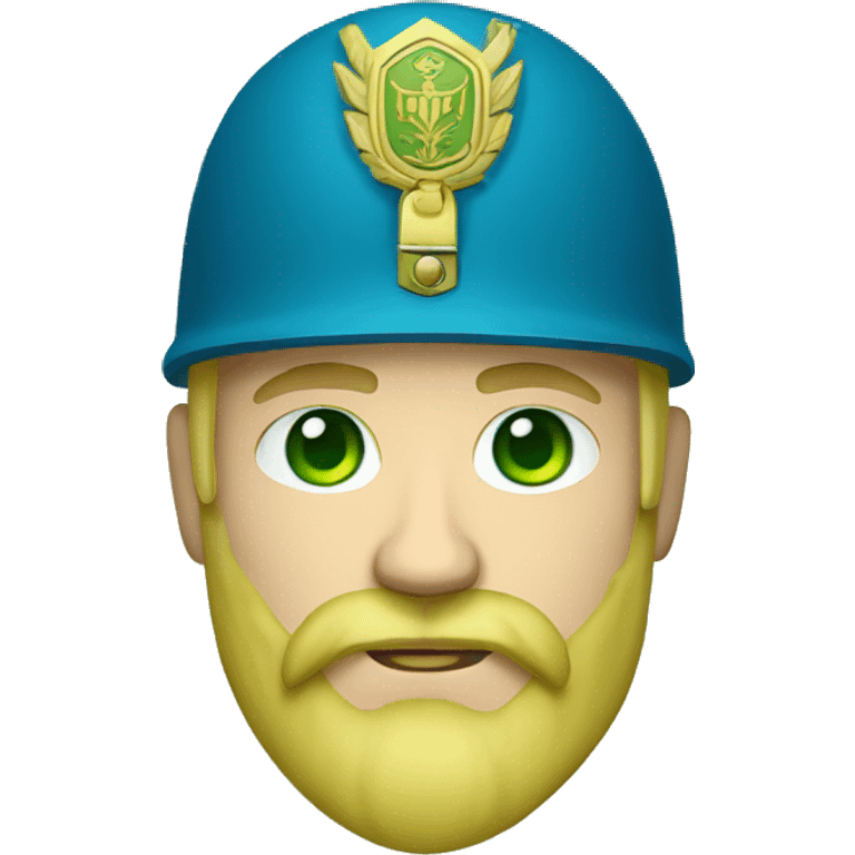 ukrainian military blonde man with a beard with green eyes with blue viking paint on the face  emoji