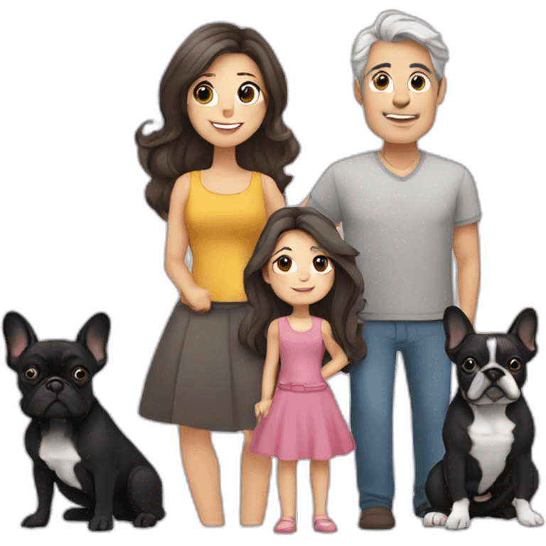 Family-father-mother-grey-hair-two-brunettes-daughters-with-long-hair-and-one-black-French-bulldog emoji