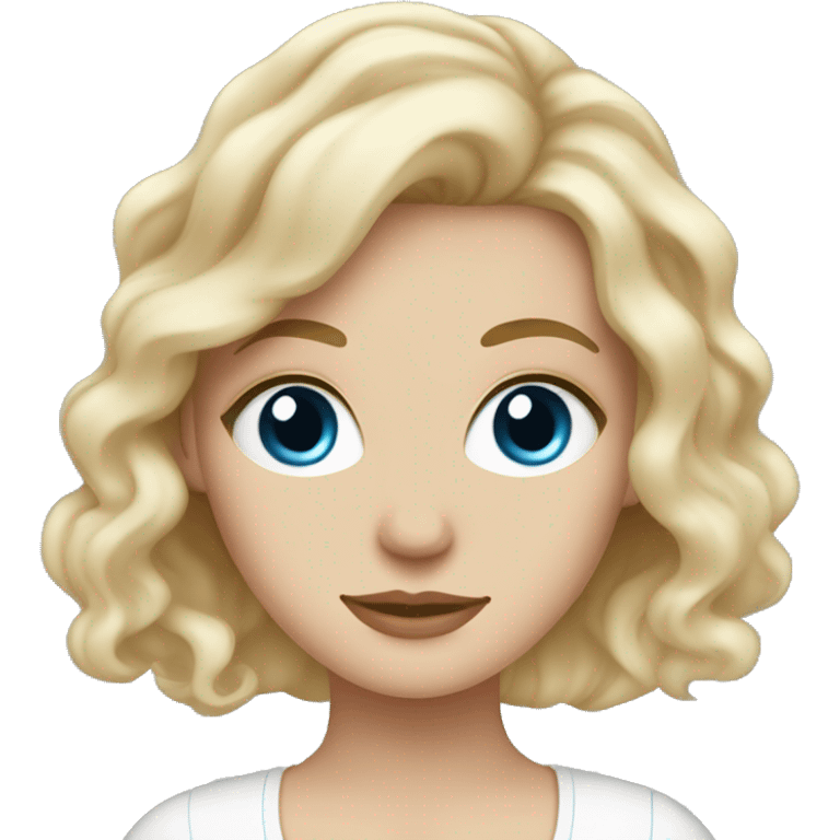 white girl blonde with wavy hair and blue eyes with cup of tea emoji