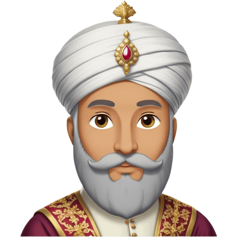 ​Cinematic Realistic Portrait of Suleiman the Magnificent, depicted as a regal Ottoman sultan adorned with a large, white, round, tall turban and a majestic grey beard, his commanding gaze bathed in warm, historic lighting that exudes timeless authority and grandeur, emoji