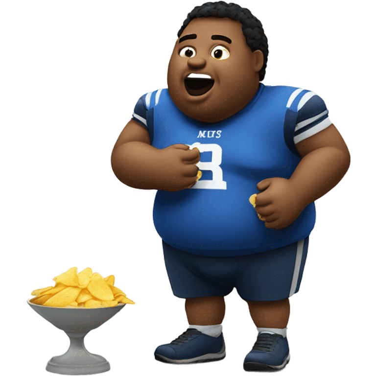 Fat dude eating chips playing football emoji