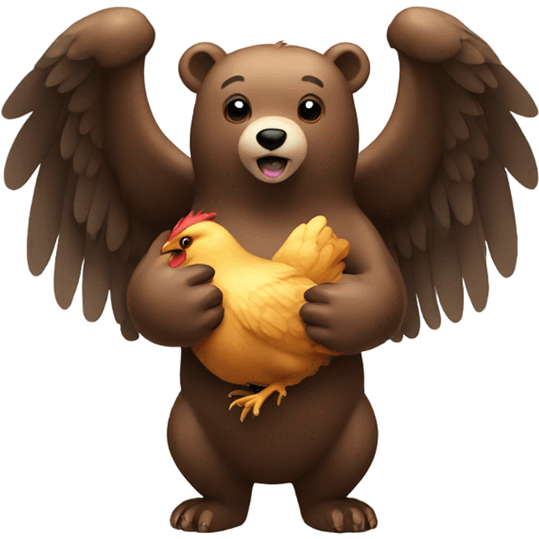 Bear with wings holding a chicken in its hands emoji