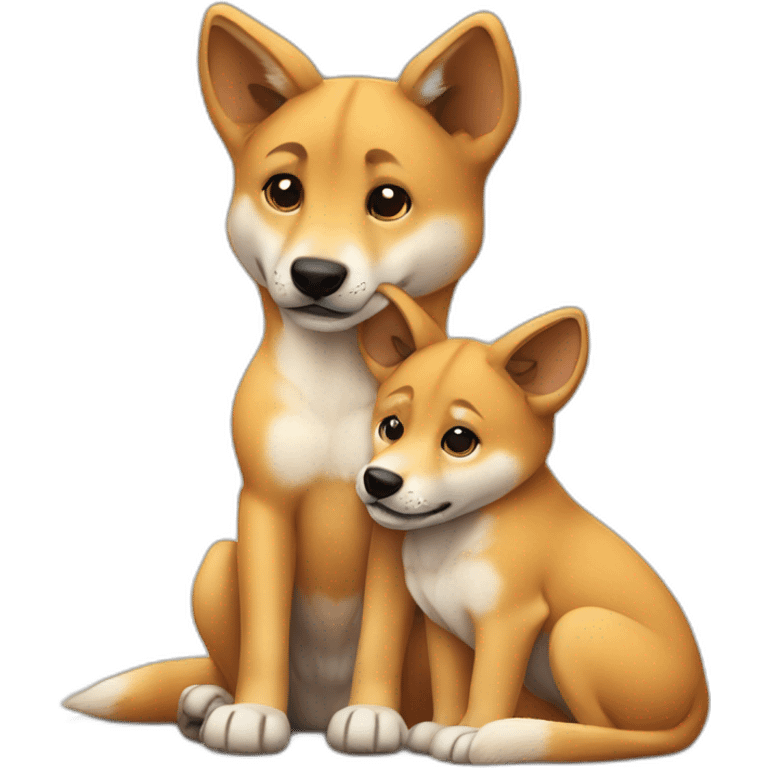 A dingo pup hugging an adult dingo emoji