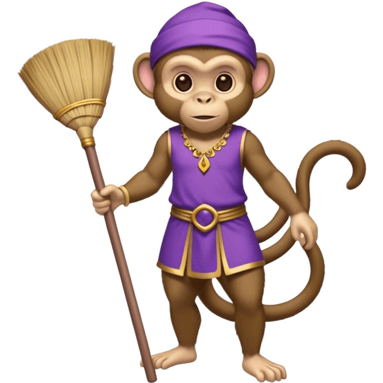 genie monkey, purple clothing, holding a broom emoji