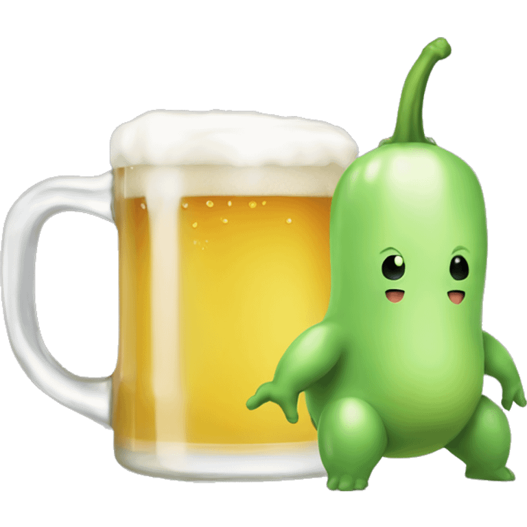 Chikorita drinking beer emoji