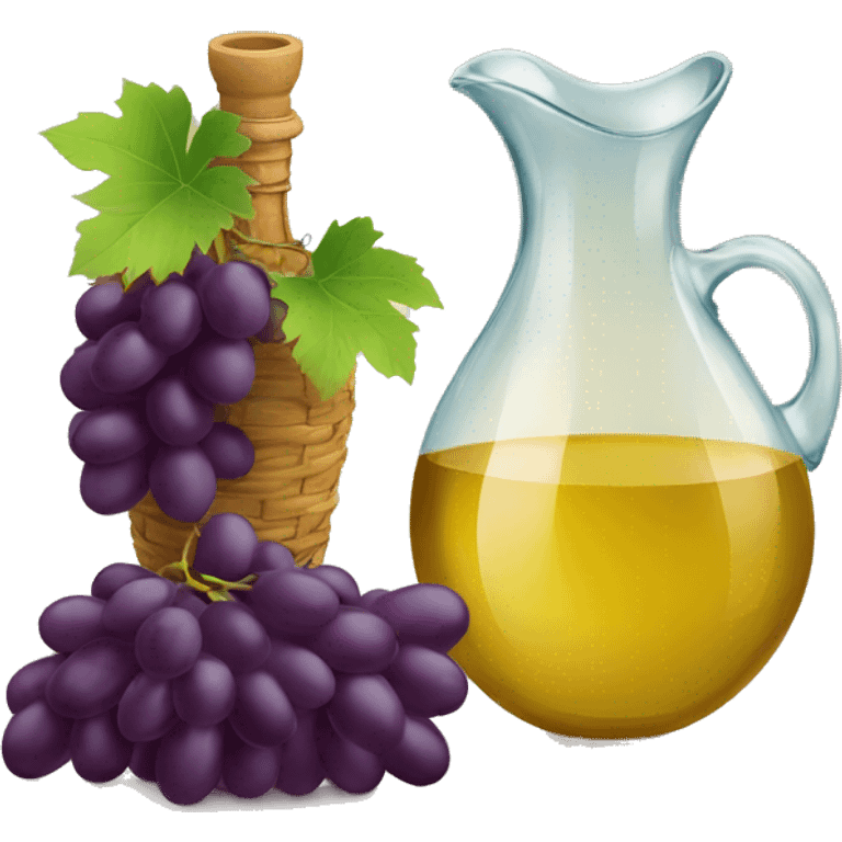 vintage carafe of wine with grape and glass emoji