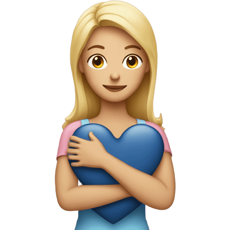 Blonde Mother holds her  big heart in her arm emoji