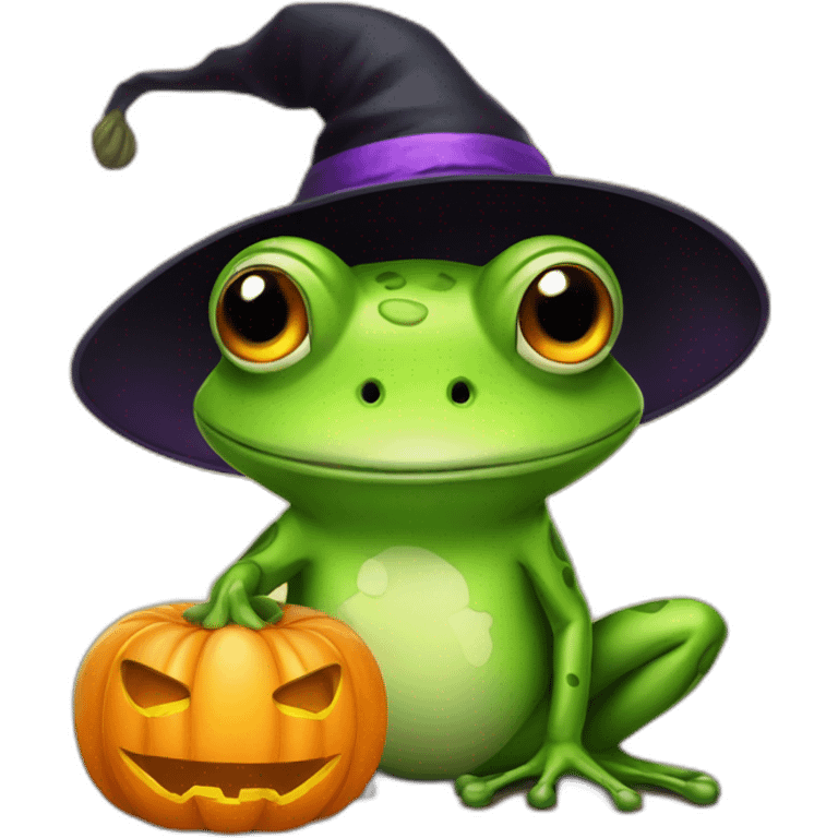 Halloween spooky frog with pumpkin emoji