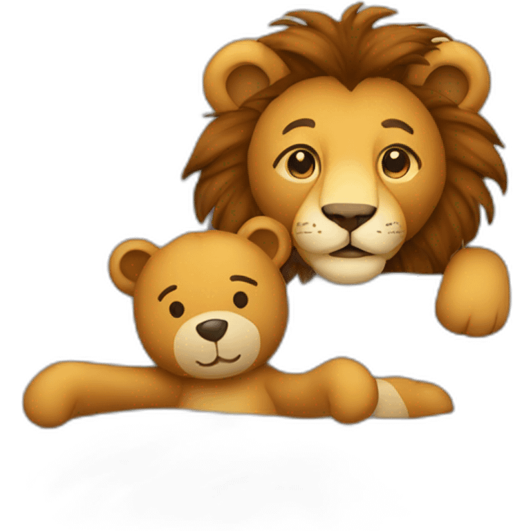 Cartoon Lion and teddy bear together in bed emoji