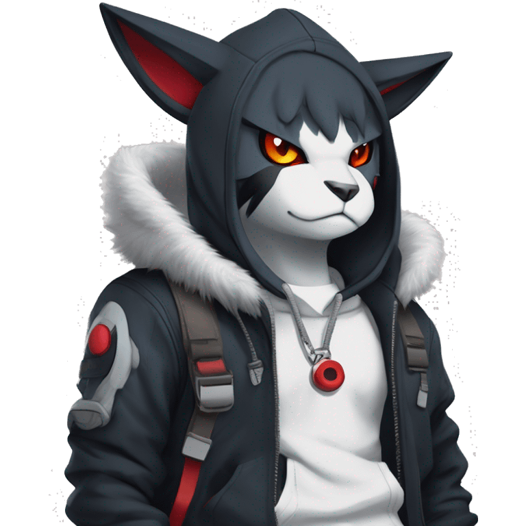 Dark Anthro Cool Litten-Absol-Zangoose-Pokémon Punk Techwear Hoodie Cargo Collar Full Body emoji