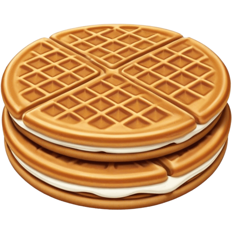 Stroopwafel Cinematic Realistic Stroopwafel Dessert Emoji, depicted as a single, flat, delicate caramel-filled waffle cookie rendered with crisp textures and warm, inviting lighting. emoji