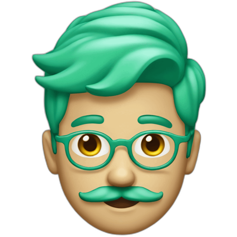 3d emoji of a 18 years boy with green-cyan hairs and green-cyan handlebar mustache  emoji