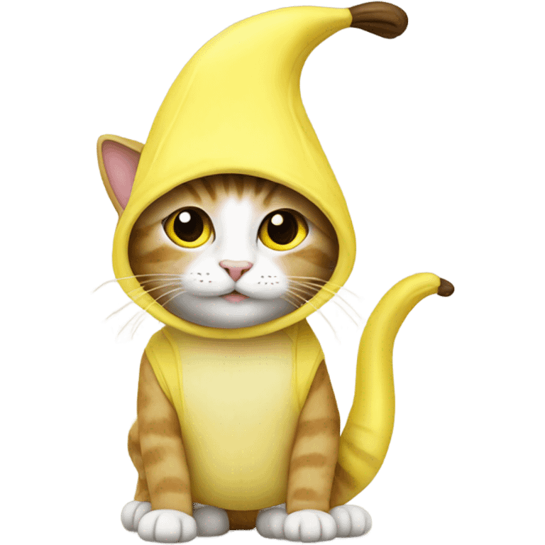 Cat wearing a banana costume emoji