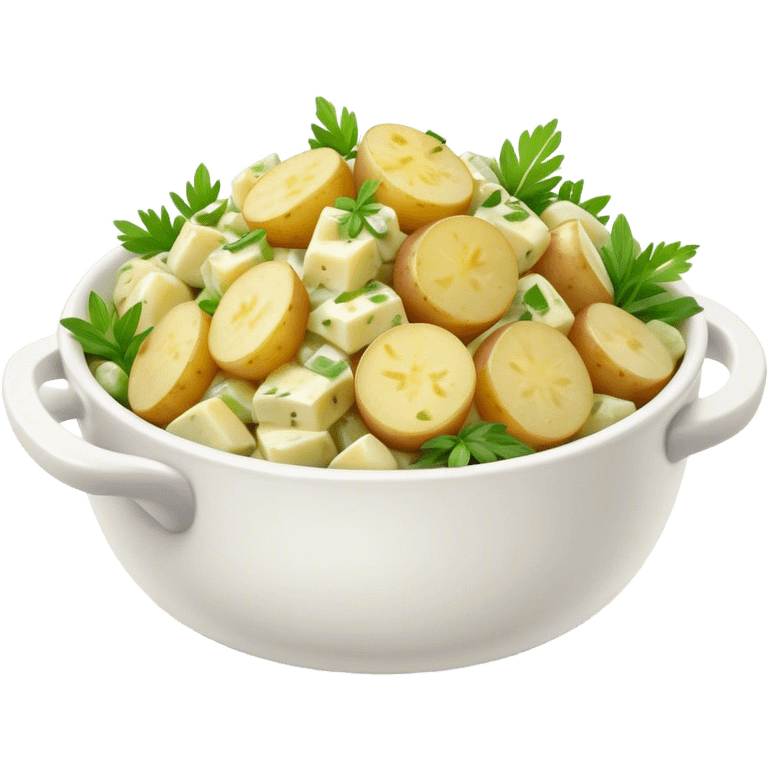 Cinematic Realistic Kartoffelsalat Dish Emoji, showcasing a traditional potato salad with fresh herbs and tangy dressing rendered with lifelike detail and vibrant, natural lighting. emoji